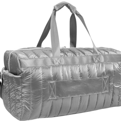 QUILTED METALLIC PUFFER DUFFEL -CHROME