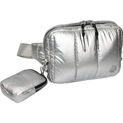 Quilted Nylon Passport Sling Bag - CHROME