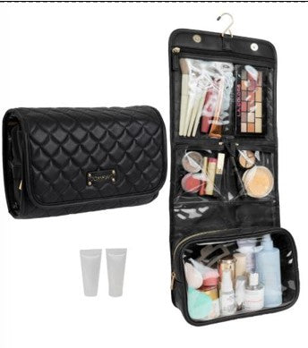 QUILTED TOILETRY CASE -TEARDROP - BLACK