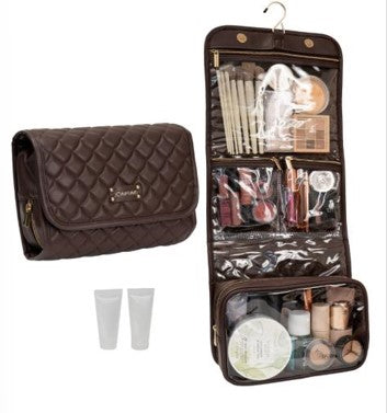 QUILTED TOILETRY CASE -TEARDROP -CHOCOLATE