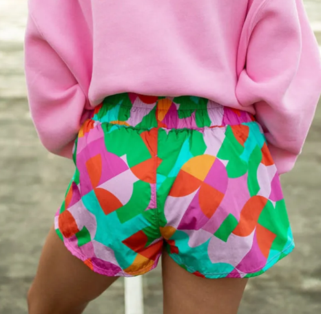 ABSTRACT SMOCK WAIST SHORTS