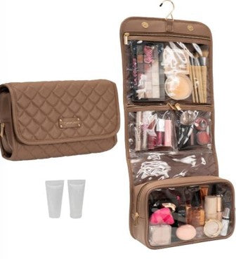 QUILTED TOILETRY CASE -TEARDROP - TAUPE