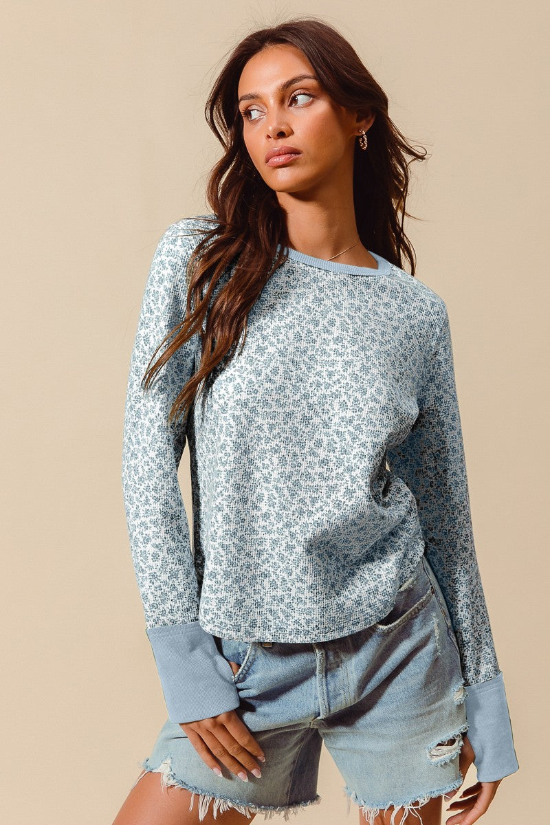 RALL TOP - DUSTY BLUE/IVORY