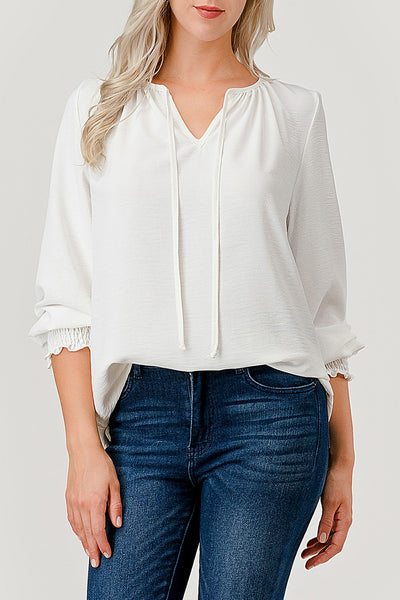 ABBY SMOCKED CUFF TOP - IVORY