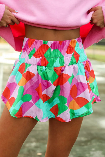 ABSTRACT SMOCK WAIST SHORTS