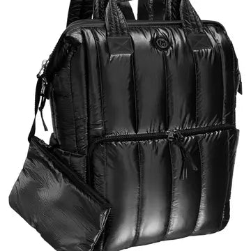 QUILTED METALLIC PUFFER BACKPACK - BLACK