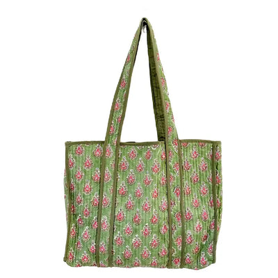 Grass Green Block Print Tote Bag