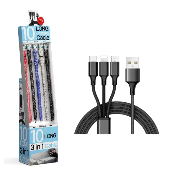 10 FT 3 IN 1 CHARGING CABLE