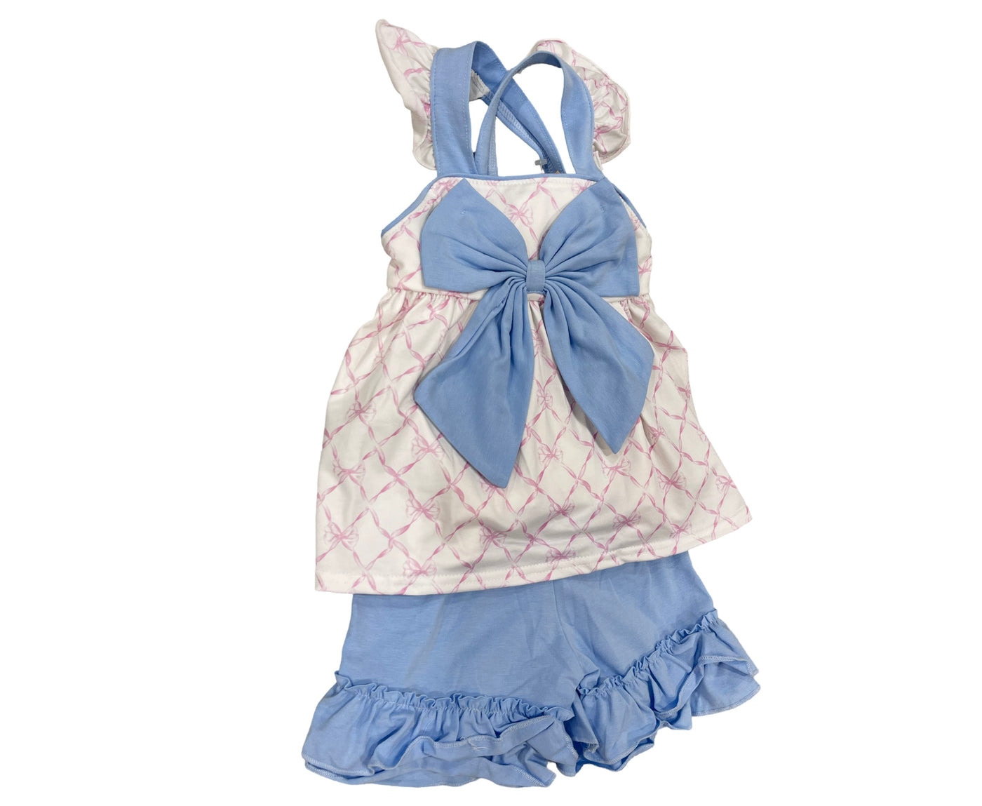 PINK BOW RUFFLE SHORTS SET