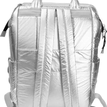 QUILTED METALLIC PUFFER BACKPACK - CHROME