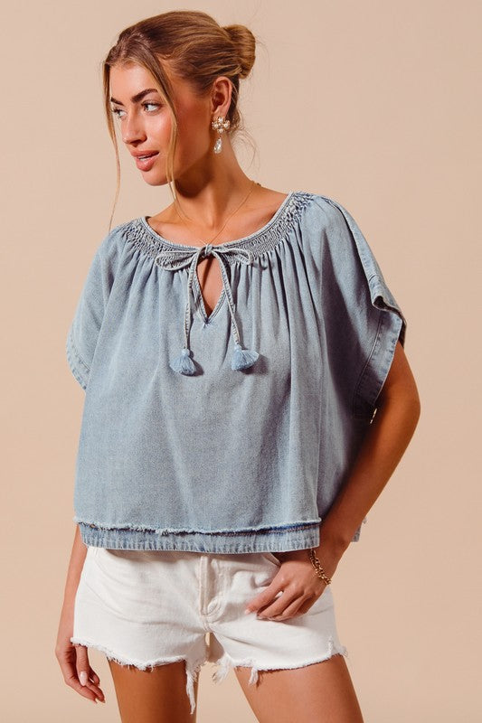 DENIM SMOCK TOP