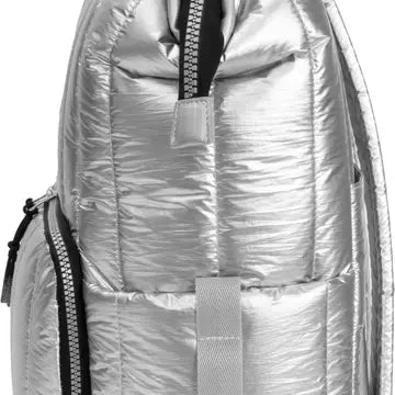 QUILTED METALLIC PUFFER BACKPACK - CHROME