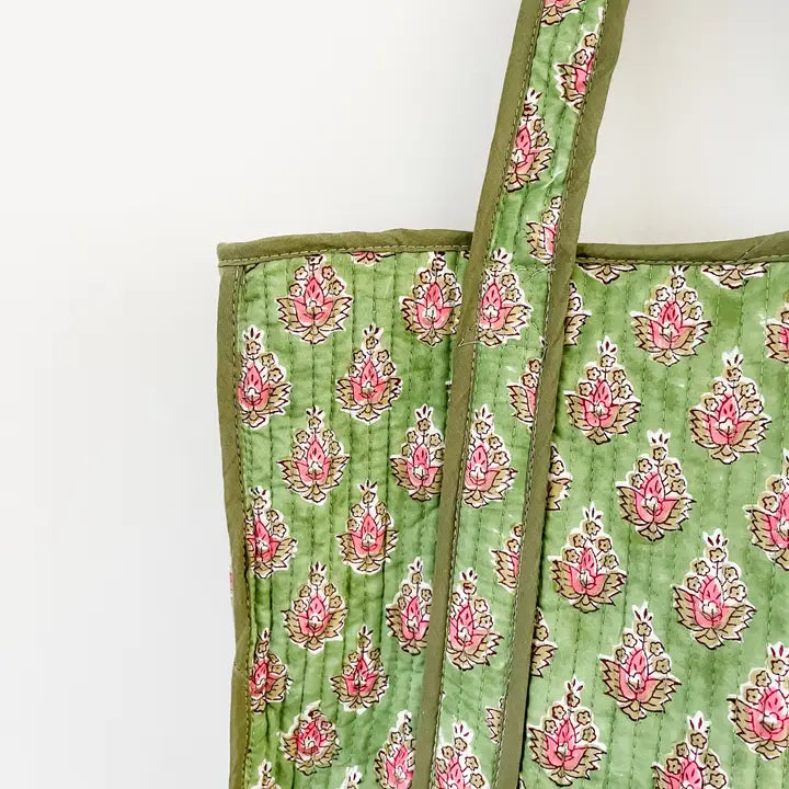 Grass Green Block Print Tote Bag