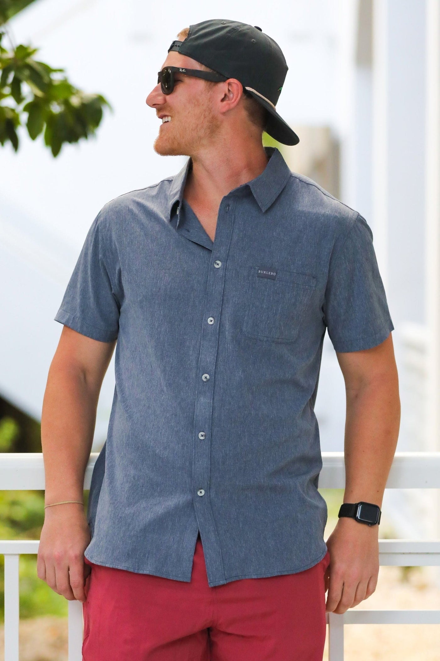 PERF BUTTON UP - DK HEATHER GRAY