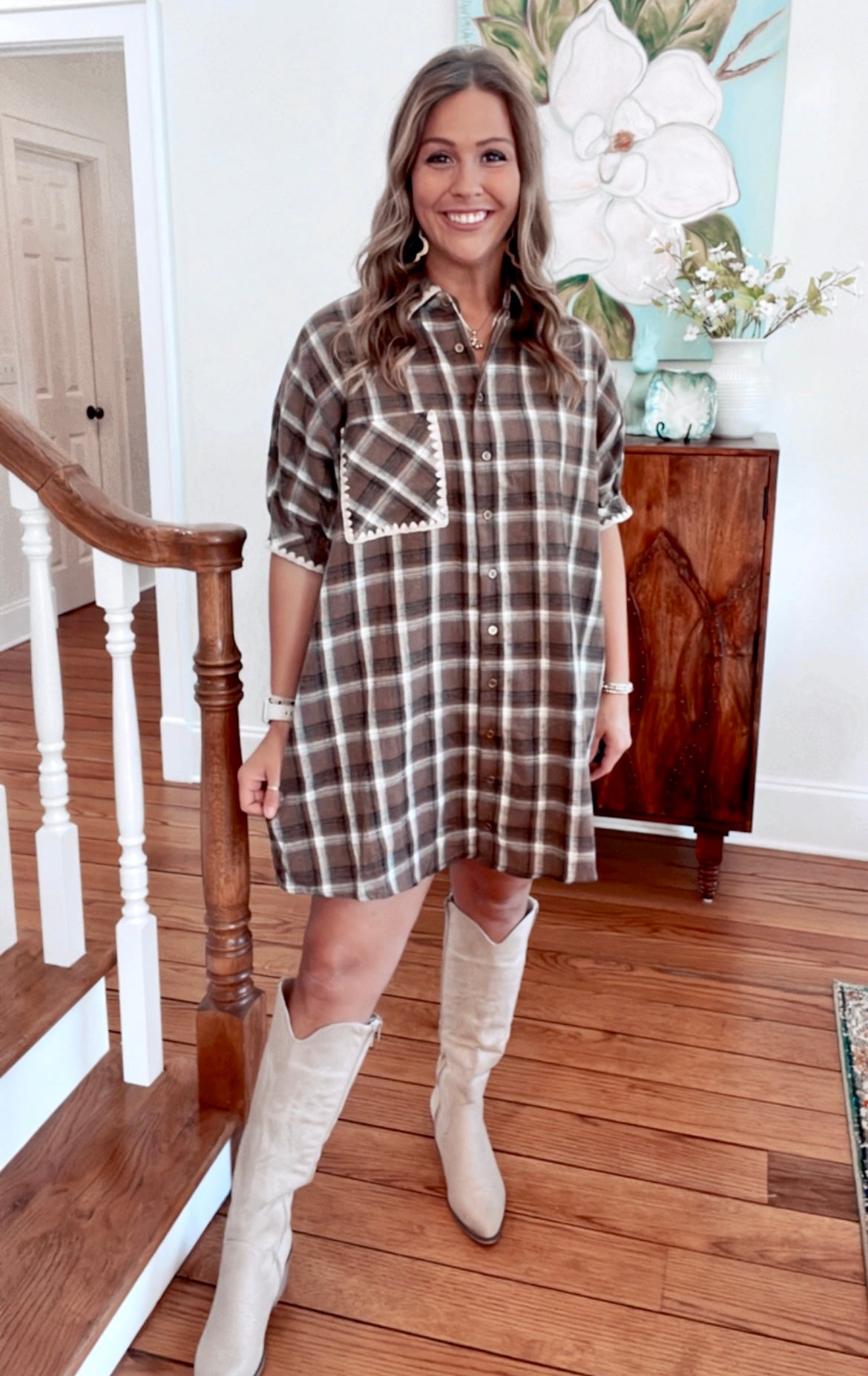 PERFECTLY PLAID DRESS - MOCHA