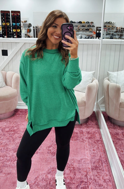 KAYLAN MELANGE SWEATER -KELLY GREEN