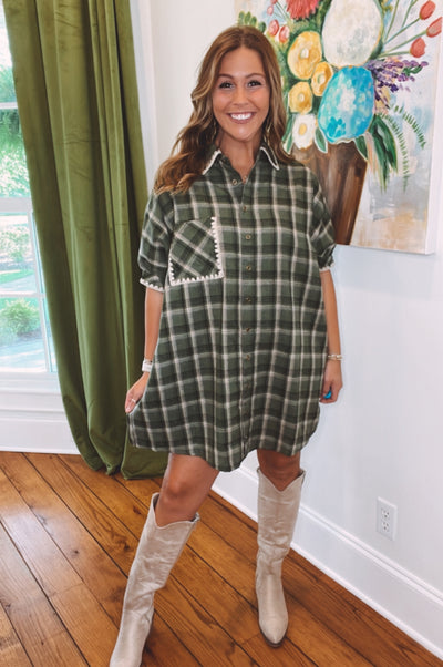 PERFECTLY PLAID DRESS - OLIVE