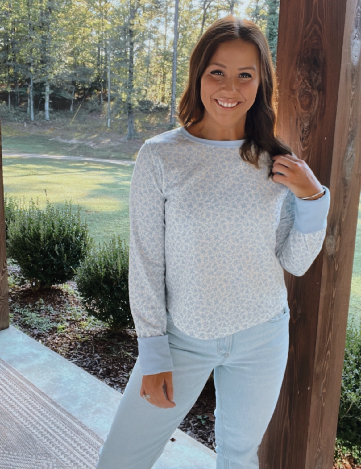 RALL TOP - DUSTY BLUE/IVORY