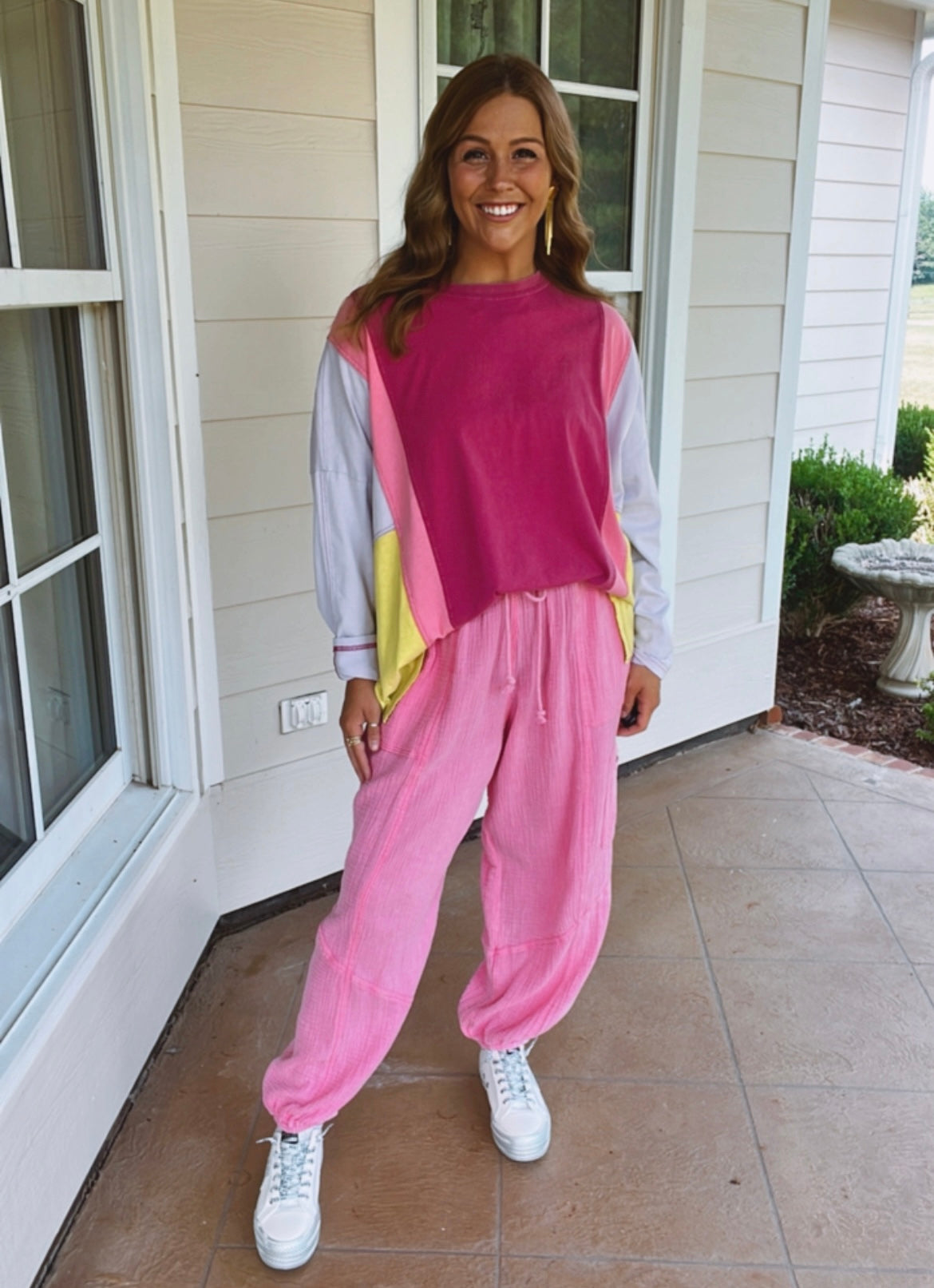 SARAH GAUZE PANTS - BUBBLE PINK