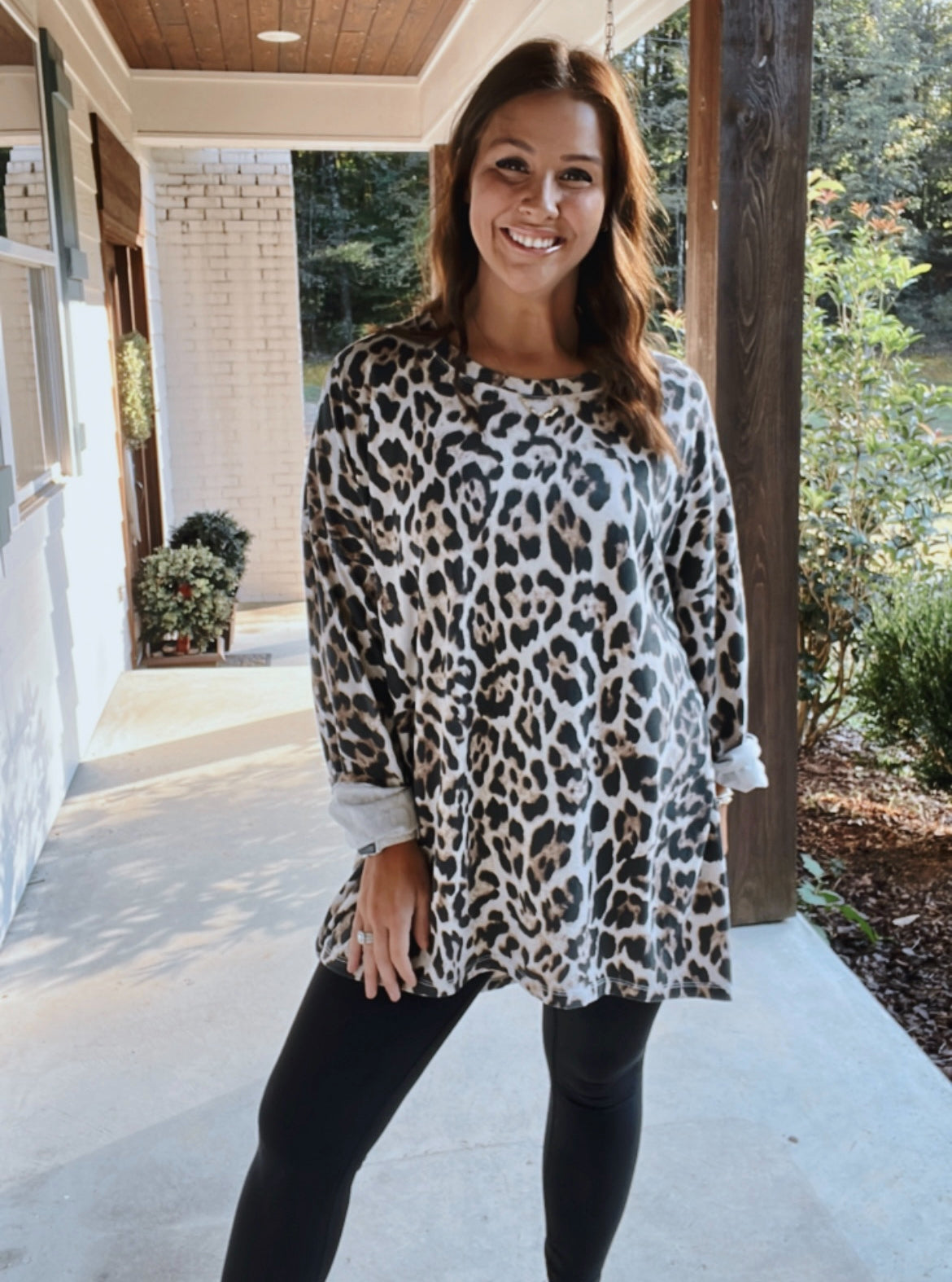 LEO LEOPARD TOP -BROWN (PLUS)