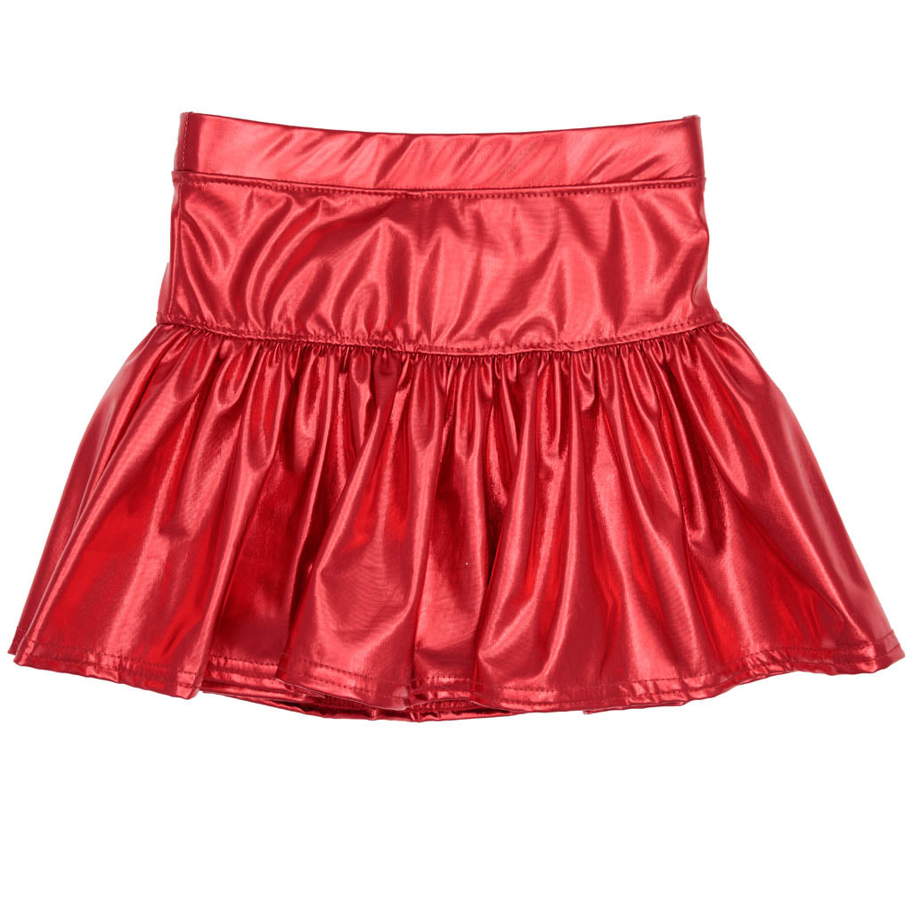 METALLIC GATHERED SKORT - RED