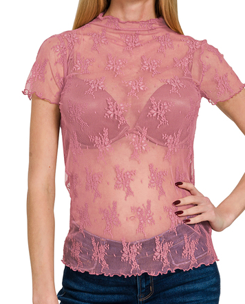 MAGGIE LACE TOP - LT ROSE