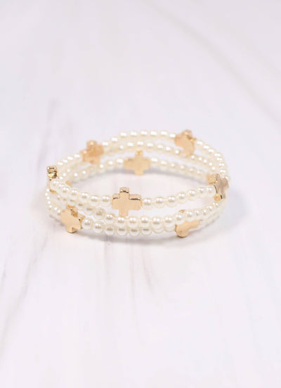 Meynell Cross Pearl Bracelet Set