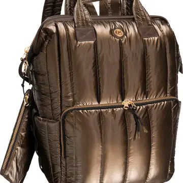 QUILTED METALLIC PUFFER BACKPACK -CHOCOLATE