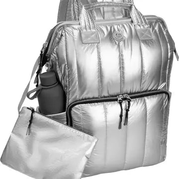 QUILTED METALLIC PUFFER BACKPACK - CHROME