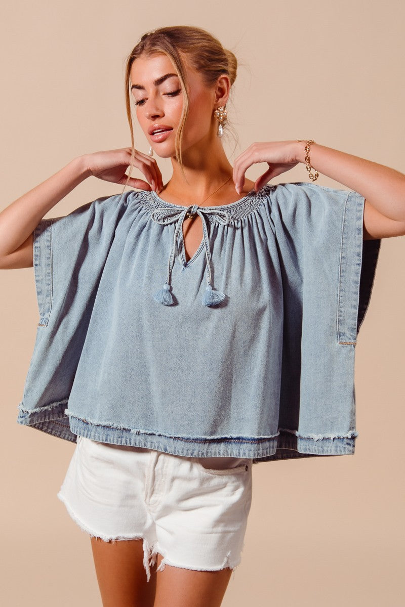 DENIM SMOCK TOP