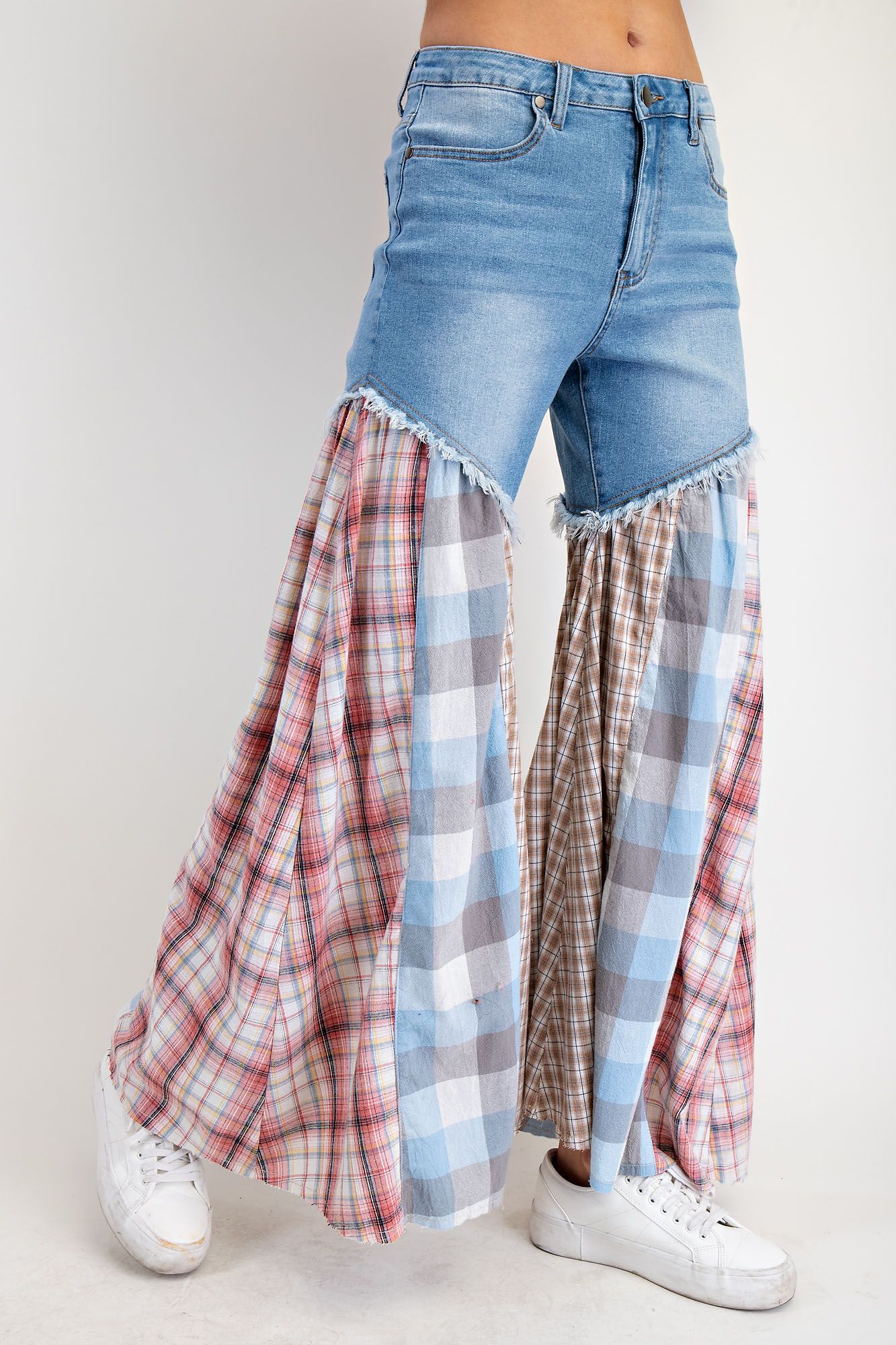 PLAID MIX DENIM PANTS