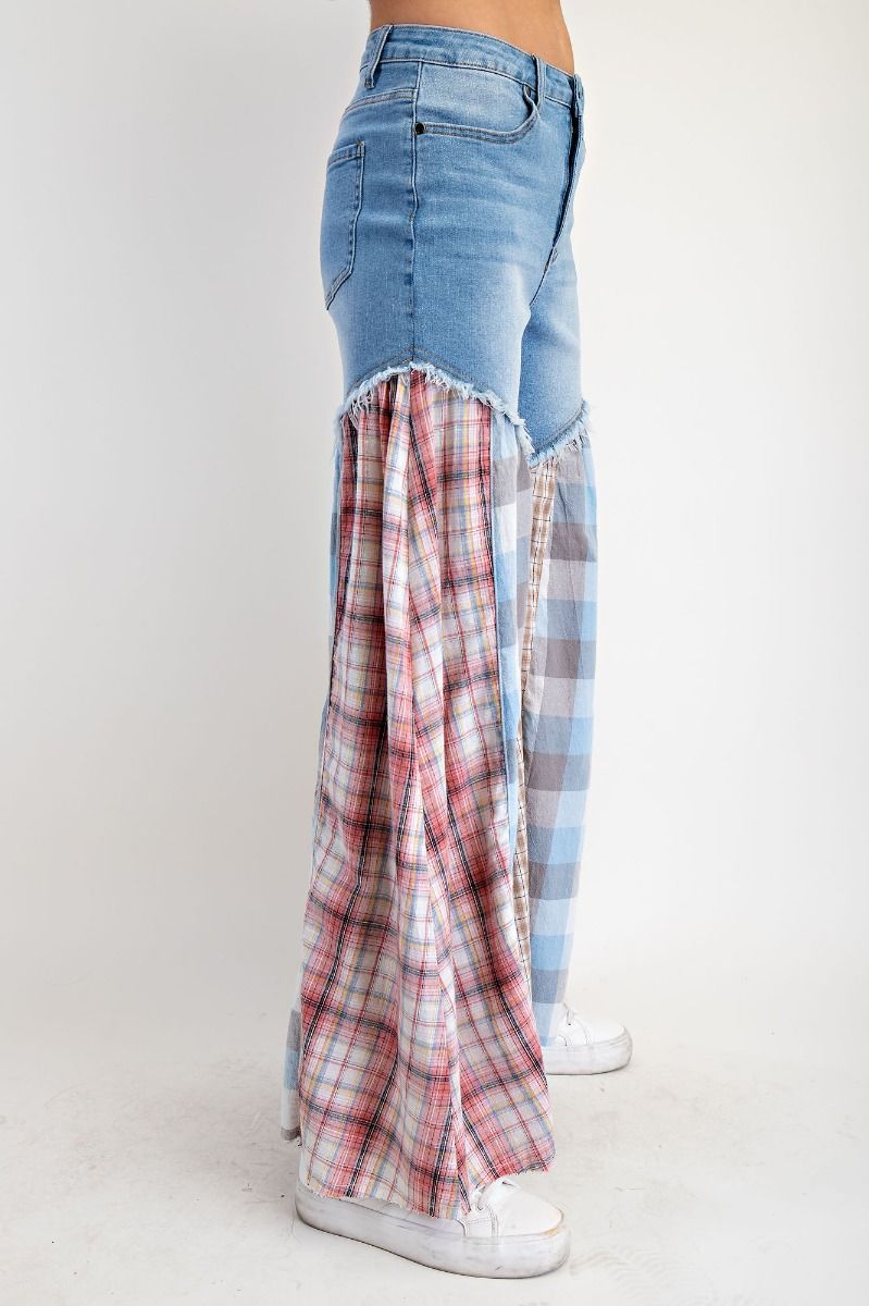 PLAID MIX DENIM PANTS