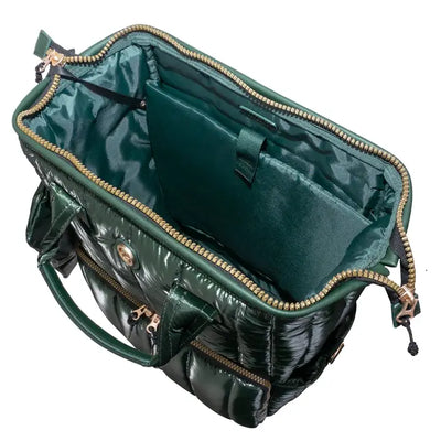 QUILTED METALLIC PUFFER BACKPACK - EMERALD