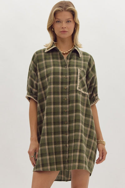 PERFECTLY PLAID DRESS - OLIVE