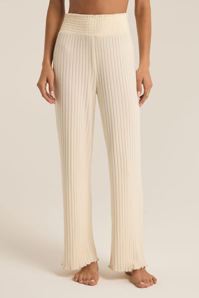 DAWN SMOCKED RIB PANT - BONE