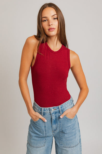 SLEEVELESS BODYSUIT - BURGUNDY