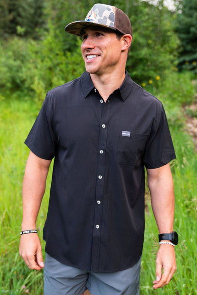 PERF BUTTON UP - BLACK