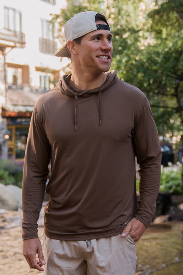 B PERF HOODIE - HEATHER BROWN